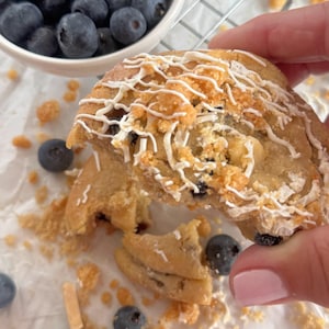 Blueberry + Almond + Streusel Cookie Recipe - Big Soft Chewy Chunky NYC Bakery Style Cookie Recipe for Home Bakers