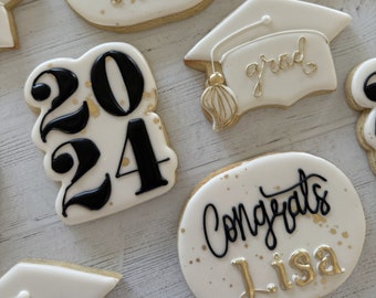 Graduation Cookies Gift Box - Personalized 2024 Grad Cookies - Choose Your School Colors