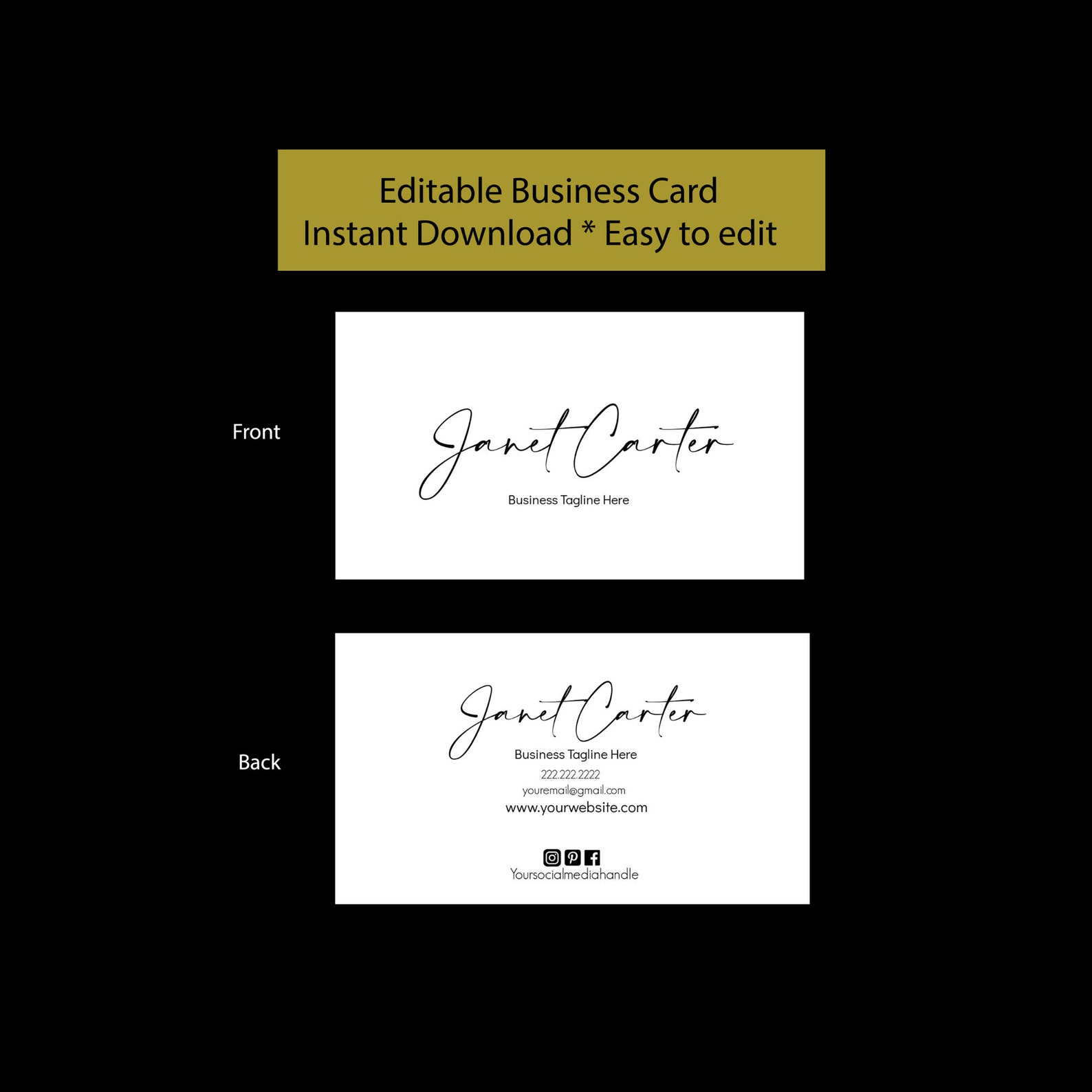 Printable Business Card Template DIY Business Card Instant | Etsy