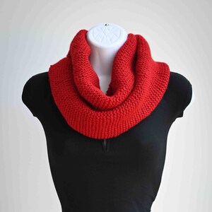 Hand knit chunky infinity scarf in red scarlet