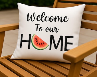 Cojín de sandía de verano personalizado - Cojín decorativo de verano - Cojín de porche - Decoración de verano para el hogar - Cojín de sandía para interior y exterior - Regalo de inauguración de la casa