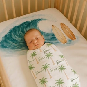 Custom Nautical Name Swaddle Blanket-Gender Neutral Personalized Nautical baby swaddle-Newborn swaddle gift-Coastal baby swaddle blanket