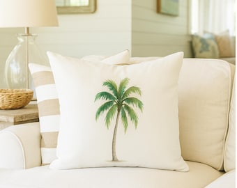 Watercolor Palm Tree Pillow-Tropical Beach House Decor Coastal Throw Pillow Coastal Home Accent-Coastal Throw Pillow-Indoor/Outdoor pillow