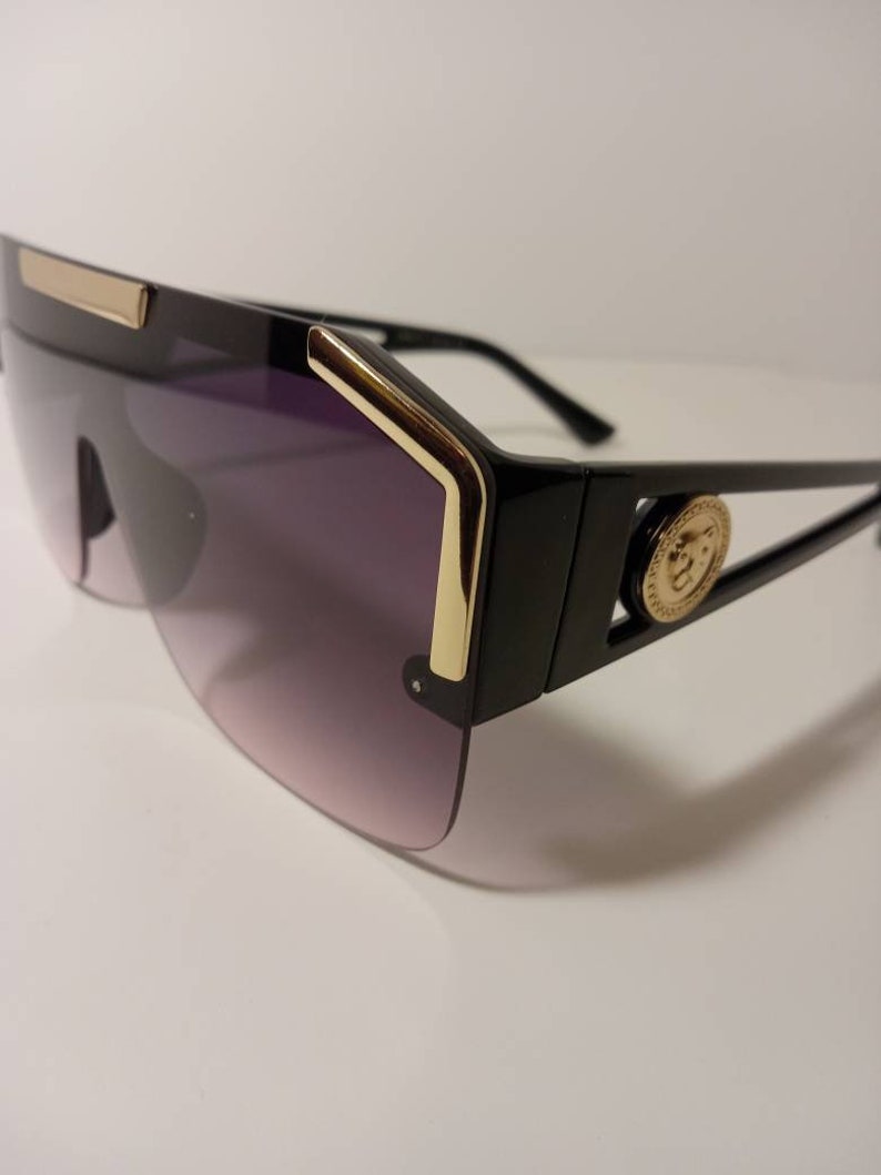 Fabulous Black With Gold Trim Lavender Lens Shield Designer - Etsy