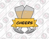Champagne Glasses Wine Glasses Banner Glasses Crossed Glasses Toasting Cheers Cookie Cutter