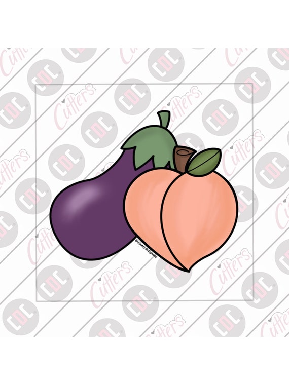 Peach and Eggplant / Fruit / Vegetable / Valentines Day Etsy