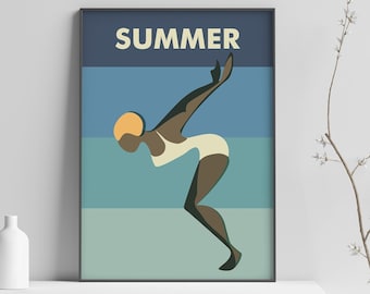 Vintage Summer Diver Art Print swimming poster swim wall art