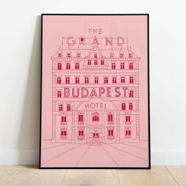 Wes Anderson-Film „The Grand Budapest Hotel Pink“-Poster. Girly-Wandkunstdruck