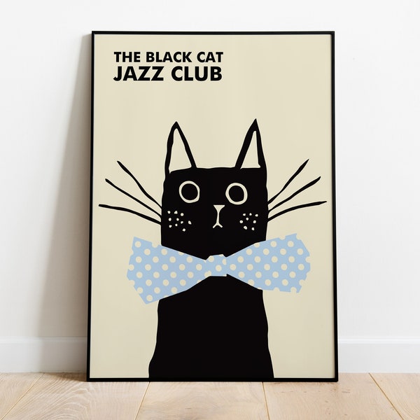 The black cat jazz club print vintage music poster