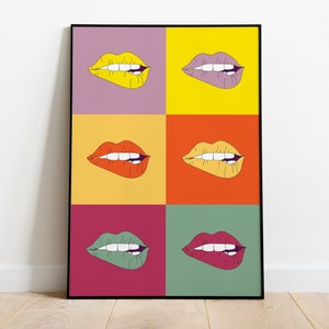Andy Warhol Love Wall Art, Kiss Lips Poster, Fashion Art Prints Trendy Preppy Dorm Decor, Makeup Wall Art, Retro Pop Art Gift image 1
