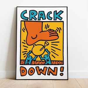 Keith Haring Crack down Pop Art Poster Graffiti wall art print Trendy Wall Decor Aesthetic Room Style pop art bathroom wall art