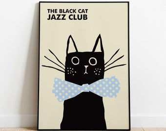 The black cat jazz club print vintage music poster