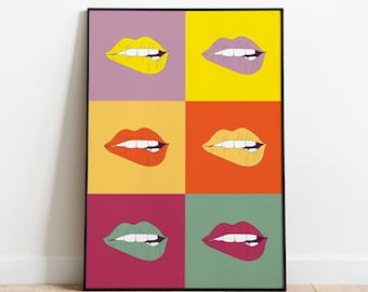Andy Warhol Love Wall Art, Kiss Lips Poster, Fashion Art Prints - Trendy Preppy Dorm Decor, Makeup Wall Art, Retro Pop Art Gift
