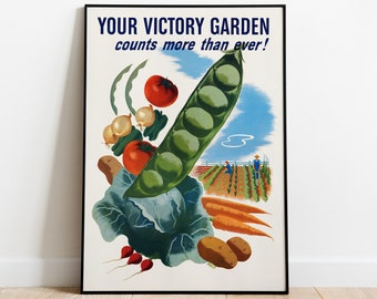 Grandma's Victory Garden poster wall art Print - Perfect Mother's Day Gift, Vegan and Vegetarian Bright Kitchen Decor