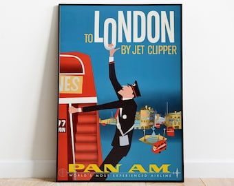 Retro Pan Am Airline London Travel poster Aviation wall art print