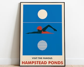 Hampstead ponds print London Park Poster Swimming poster