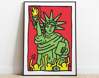 Keith Haring Poster, Pop Art Print, Graffiti Wall Art, New York City Print, Statue of Liberty, Street Art Decor, NYC wall decor