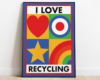 Recycling Poster Earth Day Wall Art Bar Sign Print Climate Print Kitchen Decor Swiss Design Art Environmentalist Art Eco-Friendly Print