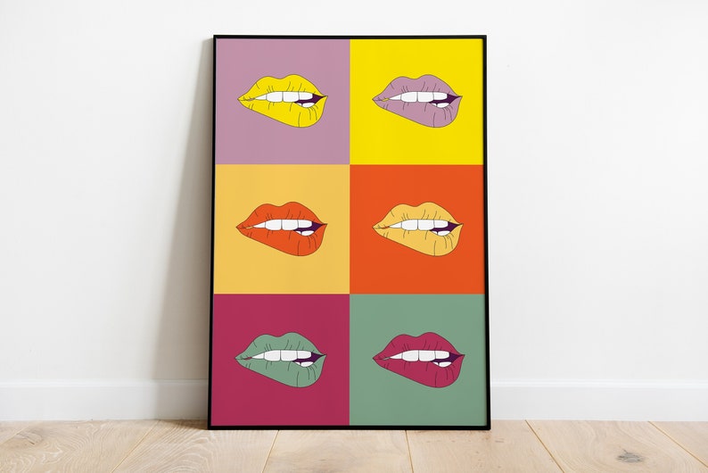 Andy Warhol Love Wall Art, Kiss Lips Poster, Fashion Art Prints Trendy Preppy Dorm Decor, Makeup Wall Art, Retro Pop Art Gift image 1