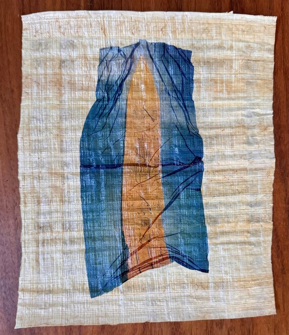 Raising the Obelisk, diptych of Polaroid™ emulsion lifts on Egyptian papyrus