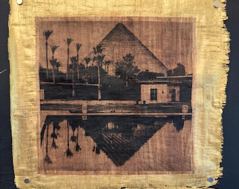 Khufu from the Mena House, toned cyanotype on dark Egyptian papyrus
