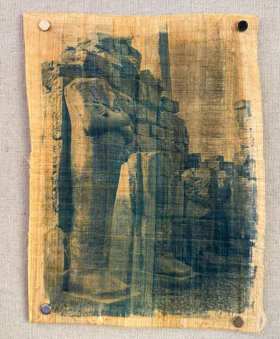 Osiris at Karnak, cyanotype on Egyptian papyrus