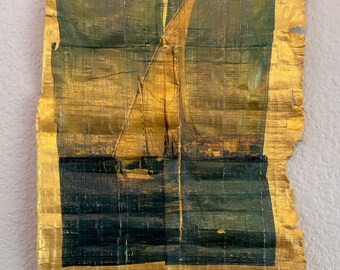 Sailing along the Nile at Aswan, Six Polaroid™ emulsion lift on Egyptian papyrus
