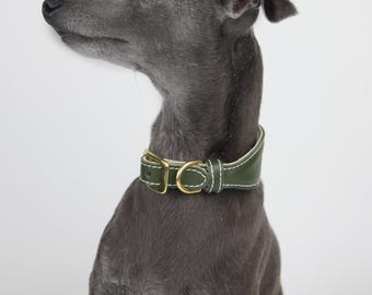 Nappa Leather Italian Greyhound Collar, Khaki- Jute & Sable London