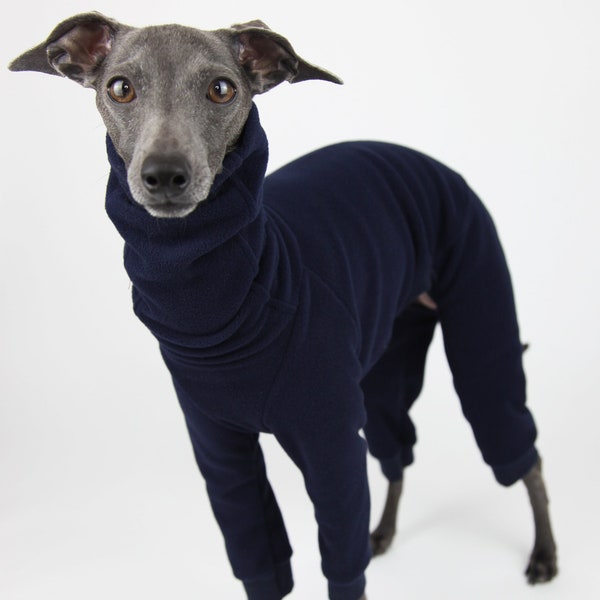 Italian Greyhound Clothing for Winter, Iggy Fleece Onesie, Dog Pyjamas, Essentials Navy