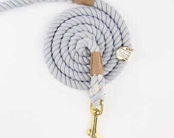 Handmade Blue Cotton Rope Dog Lead, Brass Hardware, Small Breeds