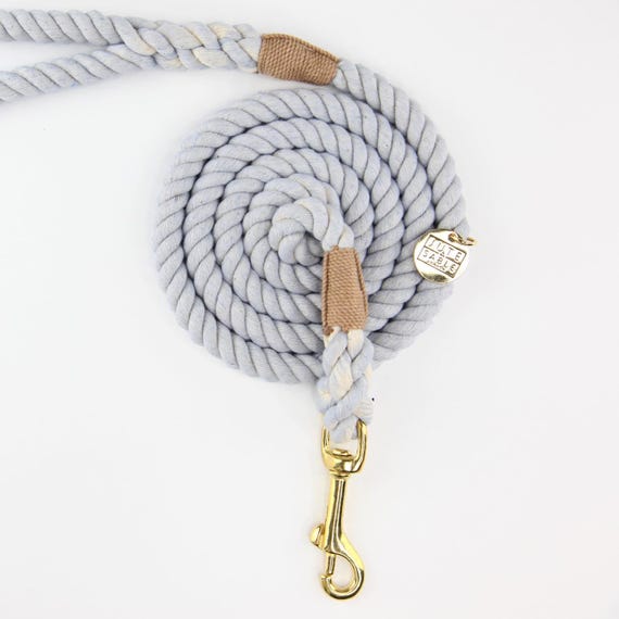 Handmade Blue Cotton Rope Dog Lead, Brass Hardware, Small Breeds