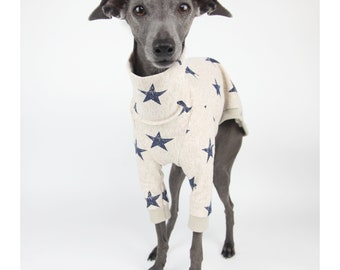 Star Print Italian Greyhound Clothing, Cotton lightweight Summer Clothing for Italian greyhounds, Jute & Sable Ryde (Ecru) T-shirt