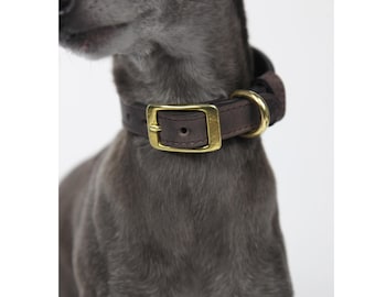 Beautifully Crafted Sighthound Collar - Luxury Pull-up, Veg-tan Leather - Obsidian - Jute & Sable London
