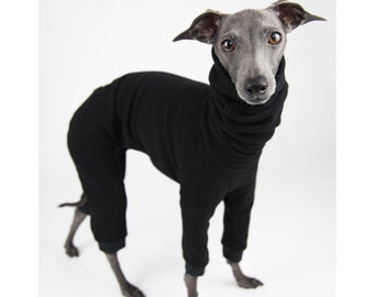 Italian Greyhound Clothing for Winter, Iggy Fleece Onesie, Dog Pyjamas, Essentials Black