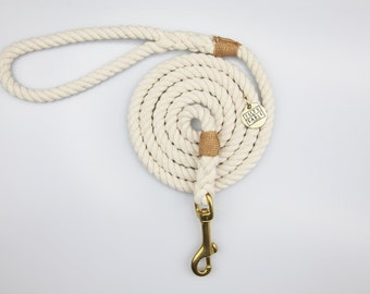Handmade Cotton Rope Dog Lead: Brass Hardware, Small Breeds