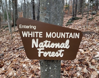 Replica White Mountain National Forest Sign, New Hampshire Trail Sign, Carved Sign