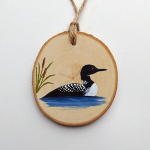 Loon Wood Slice Ornament, Rustic Ornament, Wooden Ornament, Hand Painted Ornament