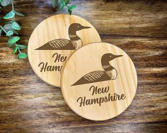 Loon Coaster, Custom Loon Coaster, New Hampshire Coaster, Wood Coaster, Laser Engraved Wood, Lake Gift