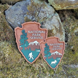 Señal del Servicio de Parques Nacionales, NPS, señal de punta de flecha, señal de madera cortada con láser, réplica del Parque Nacional