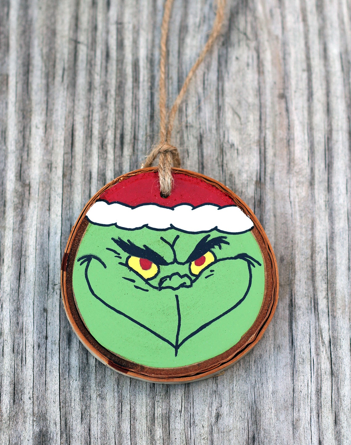 Grinch Ornament Wood Slice Ornament Wooden Christmas Etsy
