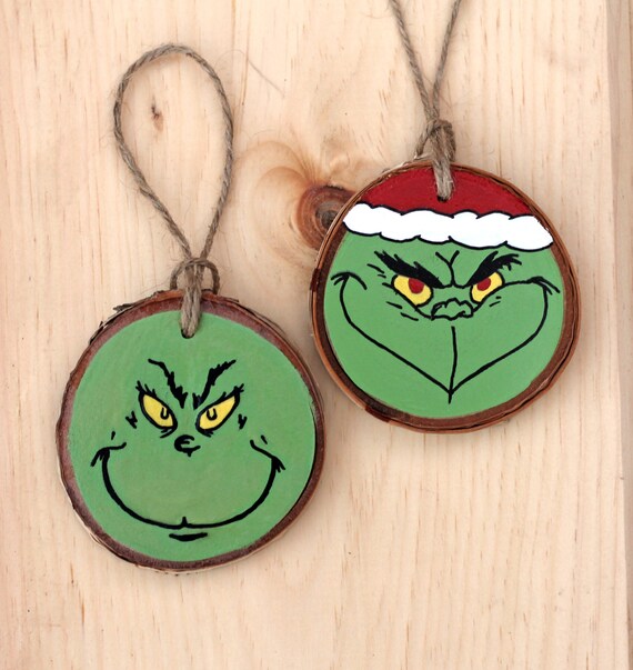 Grinch Ornament, Wood Slice Ornament, Wooden Christmas Ornament, Grinch  Decor 