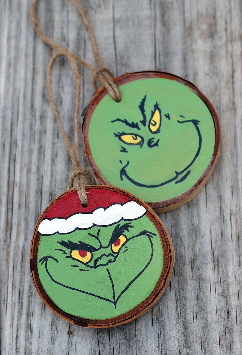 Grinch Ornament Wood Slice Ornament Wooden Christmas | Etsy