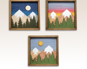 Mountain Wall Art, Wood Slat Mountain Wall Art, Rustic Mountain Art, Geometric Wood Decor