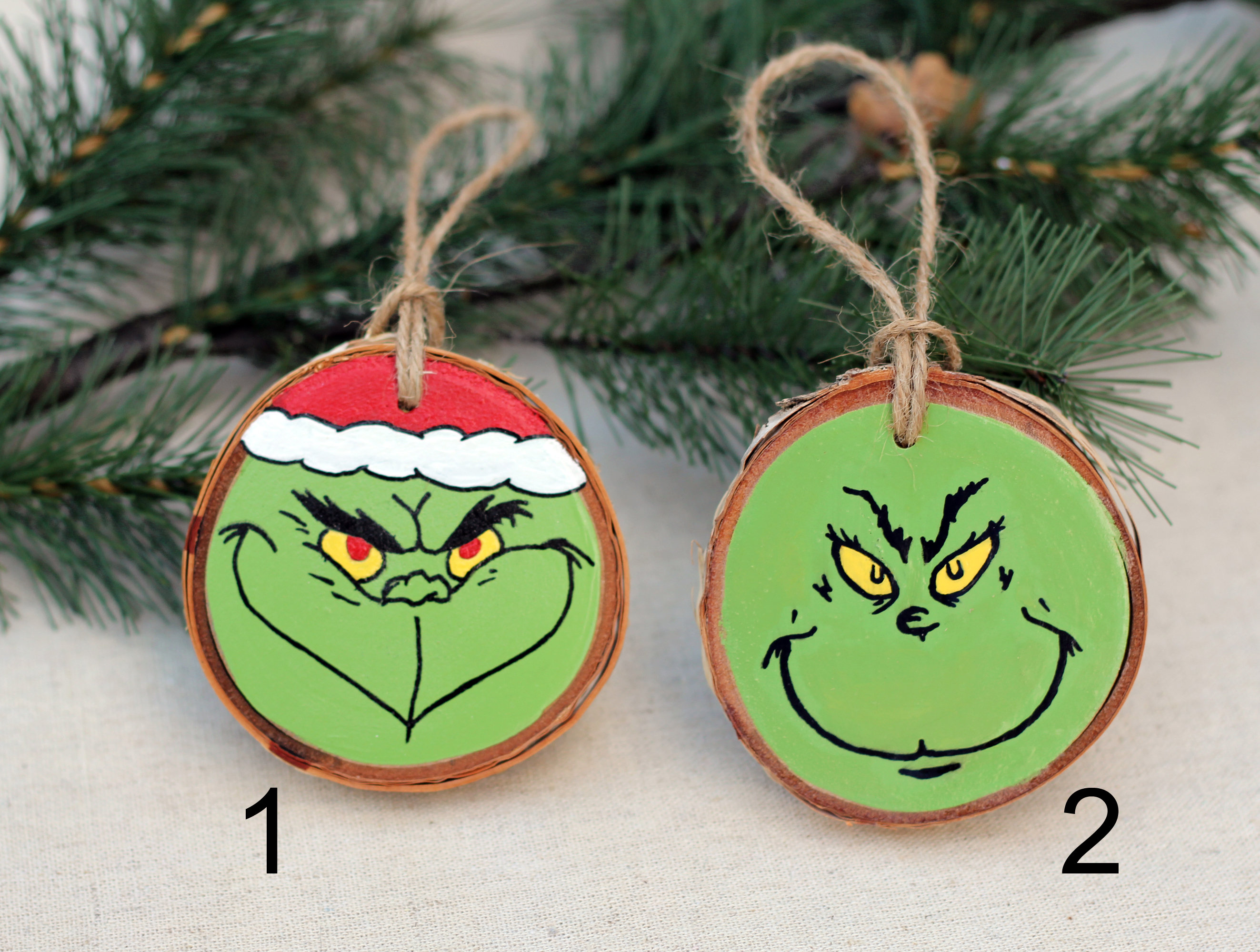 Grinch Ornament Wood Slice Ornament Wooden Christmas Ornament