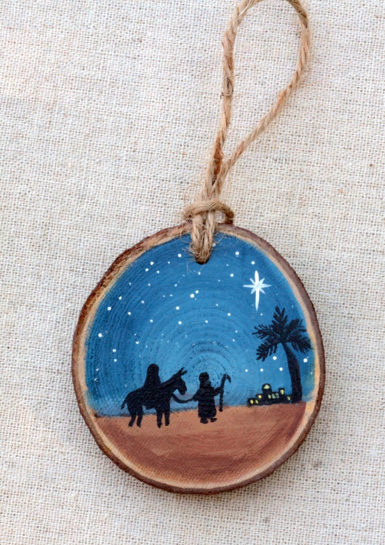 Holy Night Wood Slice Ornament Bethlehem Rustic Ornament Etsy