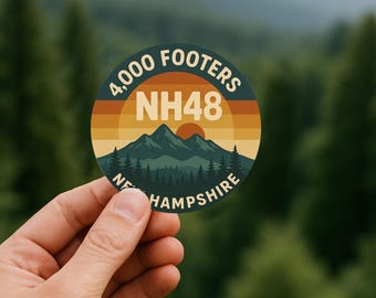 NH48 Retro Sunset Decal - NH, White Mountains, New Hampshire, Car Decal, Window Decal, Water Bottle Sticker