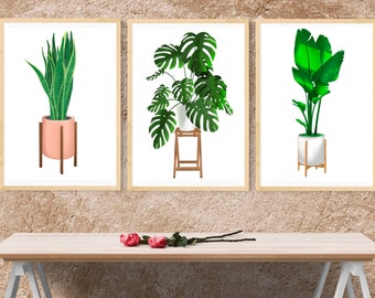 Set of 3 Indoor Plants Print, Instant Download