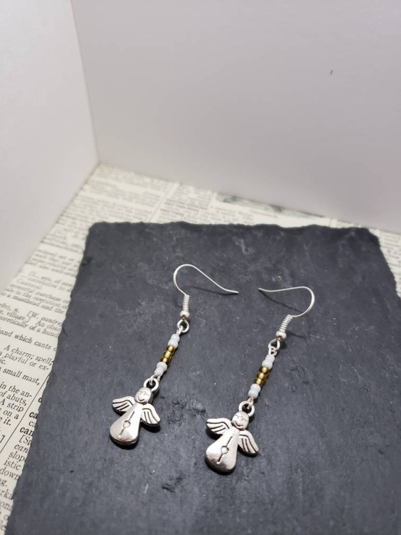 Silver Angel holiday Earring Set Dangle Beads
