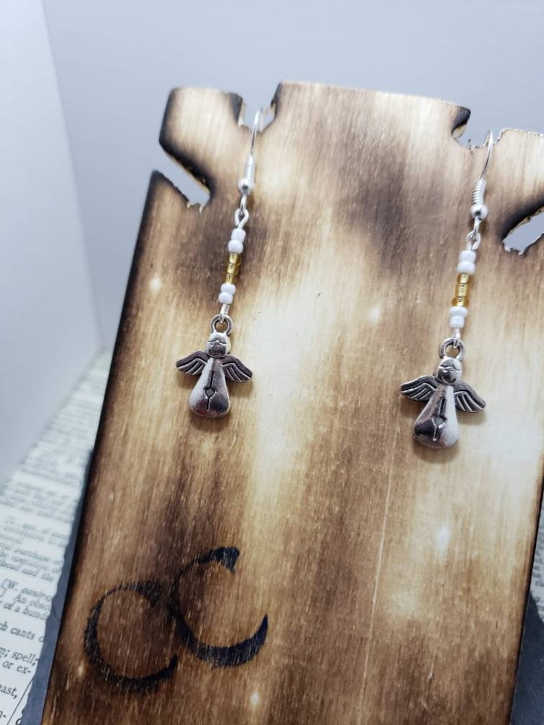 Silver Angel holiday Earring Set Dangle Beads
