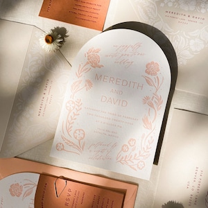 JOLIE 1.0 Arched Letterpress Wedding Invitations, a fun, romantic, vintage invitation image 1